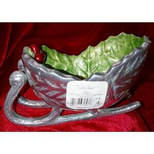 Julia Knight Holly Sprig 5.5" Petite Sleigh Bowl Mojito Enamel & mother of pearl